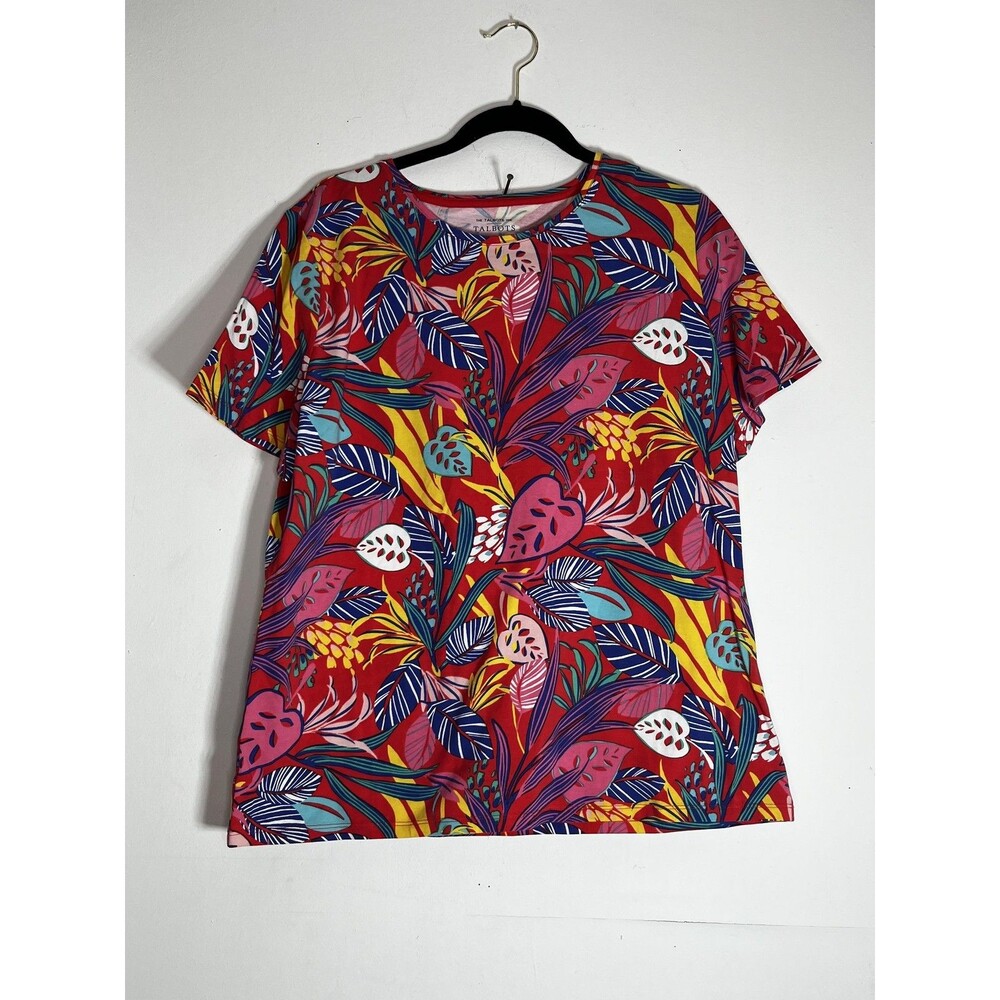 Talbots Women's XL Multicolor Tropical Floral Top Crew Neck Short Sleeve Tee